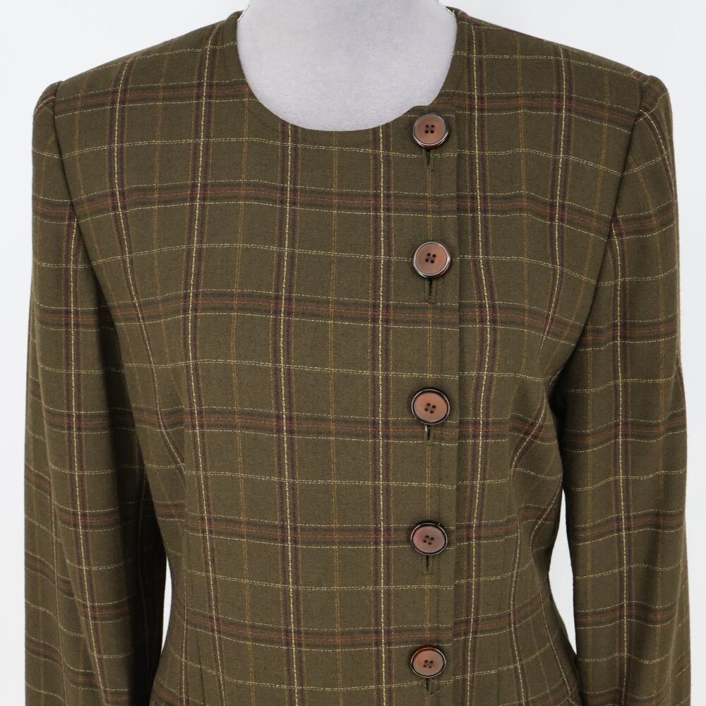 Kasper ASL Jacket Dress Petites 10P Green Plaid Tweed Pockets Lined Career Vtg - Picture 12 of 16